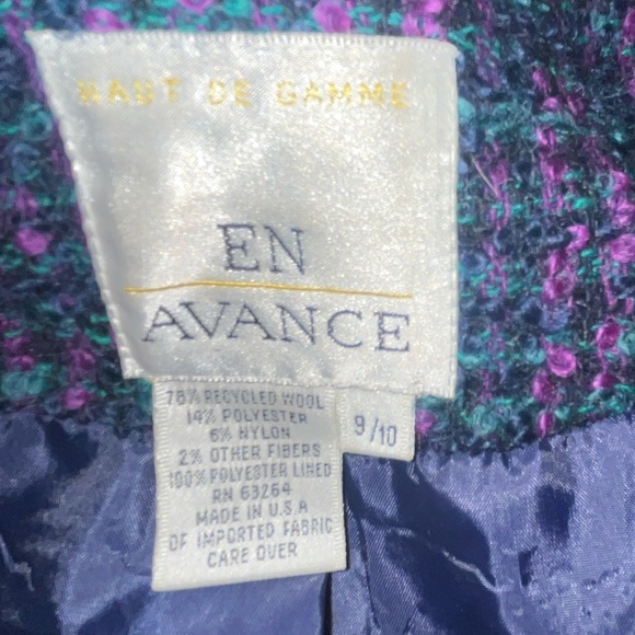 Vintage En Avance Tweed Blue Purple Fitted Blazer Suit Jacket Size 9/10 - Picture 3 of 8